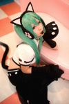 animal_ears aqua_hair blouse cat_ears cosplay ear_muffs hatsune_miku headset mittens project_diva ryuga suspenders tail tie trousers twintails vocaloid rating:Safe score:3 user:nil!