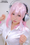blouse cosplay headphones natsumi_(ii) nitro_super_sonic pink_eyes pink_hair super_soniko rating:Safe score:1 user:pixymisa