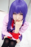 bakemonogatari blouse cosplay hiokichi pleated_skirt purple_eyes purple_hair senjougahara_hitagi skirt thighhighs tie zettai_ryouiki rating:Safe score:1 user:pixymisa
