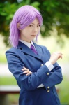 blazer blouse cosplay kajiki_yumi purple_hair saki_(manga) sayu school_uniform tie rating:Safe score:1 user:nil!