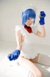 apron blue_hair cosplay eyepatch gloves hairband ikkitousen kibashi maid maid_uniform panties ryomou_shimei thighhighs white_legwear rating:Safe score:1 user:nil!