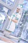cosplay dress gloves idolmaster mike nurse nurse_cap nurse_uniform shijou_takane thighhighs white_hair white_legwear zettai_ryouiki rating:Safe score:1 user:nil!
