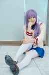 clannad cosplay fujibayashi_kyou hair_ribbons pleated_skirt purple_hair sailor_uniform saya school_uniform skirt thighhighs zettai_ryouiki rating:Safe score:3 user:nil!