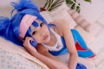 bed blue_hair bodysuit buyara cosplay hair_ribbons headband klan_klein macross macross_frontier twintails rating:Safe score:1 user:nil!