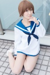 blouse cosplay minami_(iii) miyafuji_yoshika pantyhose sailor_uniform scarf school_uniform sheer_legwear strike_witches rating:Safe score:0 user:pixymisa