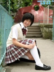 blouse bookbag kneesocks pleated_skirt school_uniform skirt sock_pull sugino_mitsuki sweater_vest rating:Safe score:0 user:nil!