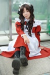apron boots cosplay dress fate/series fate/stay_night hairband maid maid_uniform maropapi thighhighs tohsaka_rin twintails rating:Safe score:0 user:nil!