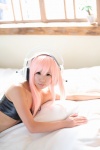 bed cosplay headphones itsuki_akira nitro_super_sonic pink_hair super_akira super_soniko tubetop rating:Safe score:0 user:nil!