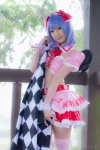 blouse blue_hair bonnet bow cosplay croptop half_skirt_open_front lenfried remilia_scarlet tail_plug thighhighs touhou wings rating:Safe score:1 user:nil!