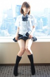 blouse bwh_186 kneesocks misaki_haruka pleated_skirt school_uniform skirt skirt_lift rating:Safe score:1 user:nil!