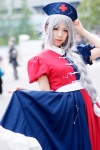 braid cosplay dress hat makiron silver_hair skirt skirt_lift touhou yagokoro_eirin rating:Safe score:0 user:pixymisa
