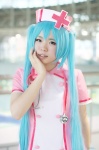 aqua_hair cosplay dress hatsune_miku mairyu nurse nurse_cap nurse_uniform stethoscope twintails vocaloid rating:Safe score:0 user:nil!