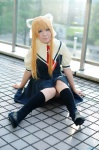 blonde_hair boots cosplay dress hairbow kamio_misuzu kneesocks kureha_marie school_uniform rating:Safe score:0 user:nil!