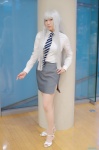 blouse cosplay jormungand keito koko_hekmatyar miniskirt pantyhose skirt tie white_hair rating:Safe score:2 user:nil!