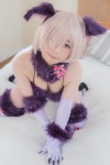 animal_ears bed bikini blonde_hair cleavage cosplay dangerous_beast elbow_gloves fate/grand_order fate/series gloves marshmellow_kouhai mash_kyrielight shizuku swimsuit tail thighhighs rating:Safe score:0 user:nil!