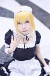 apron blonde_hair cosplay dress fate/series fate/stay_night hairband maid maid_uniform mitsuki_(iii) saber thighhighs rating:Safe score:0 user:nil!