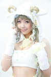 blonde_hair cleavage cosplay croptop fingerless_gloves gloves hood horns kaieda_kae original ribbons twin_braids rating:Safe score:0 user:pixymisa