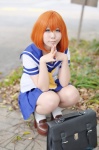 bookbag cosplay higurashi_no_naku_koro_ni orange_hair pantyhose pleated_skirt ruton ryuuguu_rena sailor_uniform school_uniform sheer_legwear skirt socks rating:Safe score:0 user:nil!