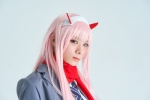 1girl blazer blouse cosplay darling_in_the_franxx emerald hairband horns long_hair pink_hair ratings:s scarf school_uniform solo tie upper_body usakichi zero_two rating:Safe score:0 user:nil!