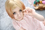 blonde_hair cosplay dress glasses ichigo_mashimaro looking_over_glasses mamiya_tamaki sakuragi_matsuri strawberry_pattern rating:Safe score:0 user:nil!