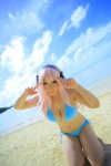 animal_ears beach bikini cleavage cosplay headphones nitro_super_sonic ocean pink_hair saku side-tie_bikini super_soniko swimsuit rating:Safe score:2 user:nil!
