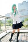 blouse cosplay green_hair higurashi_no_naku_koro_ni kneesocks kumo miniskirt pleated_skirt school_uniform skirt sonozaki_shion rating:Safe score:0 user:nil!