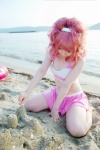 anya_alstreim beach cleavage code_geass cosplay croptop hairband miniskirt ocean pink_hair skirt striped tatsuki rating:Safe score:1 user:nil!