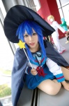 blue_hair cape cosplay izumi_konata lucky_star pleated_skirt sailor_uniform school_uniform skirt uriu wand witch_hat rating:Safe score:2 user:pixymisa