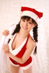 cleavage costume halter_top kyan_chiaki santa_costume shorts stocking_cap twin_braids rating:Safe score:2 user:nil!