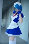 apron blue_hair cosplay dress eyepatch gloves hairband handcuffs ikkitousen maid maid_uniform mai_(ii) ryomou_shimei thighhighs zettai_ryouiki rating:Safe score:1 user:nil!