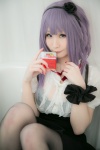 atsuki bathroom bathtub black_legwear blouse bra cosplay dagashi_biyori dagashi_kashi hairband pantyhose purple_hair see-through shidare_hotaru skirt suspenders wet rating:Safe score:0 user:nil!