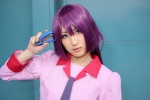 asakura_hina bakemonogatari blouse cosplay purple_hair senjougahara_hitagi tie rating:Safe score:0 user:pixymisa