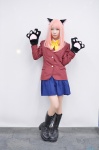 animal_ears blazer blouse boots cat_ears cosplay hashimoto_nyaa multi-colored_hair osomatsu-kun osomatsu-san pantyhose paw_gloves pleated_skirt school_uniform sheer_legwear skirt you_(ii) rating:Safe score:1 user:nil!