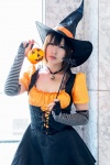 corset cosplay detached_sleeves dress narihara_riku necklace original pumpkin wand witch witch_hat rating:Safe score:0 user:pixymisa