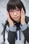 akemi_homura blouse cosplay glasses hiiragi_haruka jacket puella_magi_madoka_magica purple_eyes ribbon_tie twin_braids rating:Safe score:0 user:pixymisa
