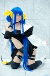 blue_hair bodysuit boots choker cleavage cosplay dizzy guilty_gear pantyhose sheer_legwear tail thighhighs twintails wings yukimi rating:Safe score:2 user:nil!