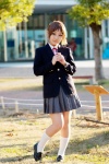 blazer blouse cosplay kneehighs k-on! mine pleated_skirt ribbon_tie school_uniform skirt tainaka_ritsu rating:Safe score:0 user:pixymisa