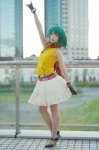 ahoge aqua_hair cosplay fingerless_gloves gloves macross macross_frontier miniskirt pantyhose ranka_lee scarf skirt socks sorato_suguru tank_top rating:Safe score:0 user:nil!