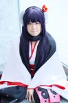 cosplay hairband hakama_skirt horns inu_boku_secret_service kimono nekozawa_riri pantyhose purple_hair scarf sheer_legwear shirakiin_ririchiyo rating:Safe score:0 user:nil!