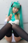 aqua_hair bikini cosplay detached_sleeves hatsune_miku necoco skirt swimsuit thighhighs twintails vocaloid rating:Safe score:3 user:pixymisa