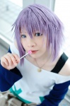 cosplay lollipop pleated_skirt purple_hair rosario+vampire ryuuna shirayuki_mizore skirt sweater tank_top rating:Safe score:0 user:nil!