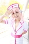 cleavage cosplay dress headphones hina_(v) nitro_super_sonic nurse nurse_cap nurse_uniform pink_eyes pink_hair super_soniko rating:Safe score:0 user:pixymisa