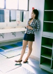 bathroom cleavage denim flannel_shirt hotta_yuika miniskirt open_clothes skirt rating:Safe score:1 user:nil!