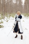 armor blonde_hair blouse boots braid cosplay fate/series fate/stay_night gauntlets kamui_arisa red_moon saber skirt sword rating:Safe score:0 user:nil!