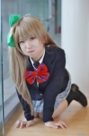 aya_(vi) blazer blonde_hair blouse cosplay hairbow love_live!_school_idol_project minami_kotori pleated_skirt school_uniform side_ponytail skirt socks rating:Safe score:0 user:nil!