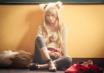 animal_ears blouse cosplay horo orange_hair rococo spice_and_wolf sweater tail trousers whistle_around_the_world wolf_ears rating:Safe score:3 user:nil!