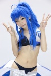 ahoge bikini blue_hair cosplay himemiya_mahore izumi_konata lucky_star midriff ponytail shorts swimsuit umbrella vest rating:Safe score:3 user:pixymisa