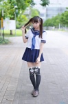 cosplay original pleated_skirt print_legwear sailor_uniform sakuya school_uniform skirt thighhighs twintails zettai_ryouiki rating:Safe score:3 user:nil!