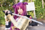 armor blouse cosplay eiyuu_senki hair_buns hair_ribbons purple_eyes purple_hair sword twintails yae_maiko yamato_takeru rating:Safe score:0 user:pixymisa