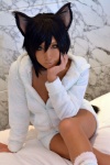 animal_ears bed black_cat_party cat_ears collar cosplay hoodie non original shorts socks tail rating:Safe score:1 user:nil!